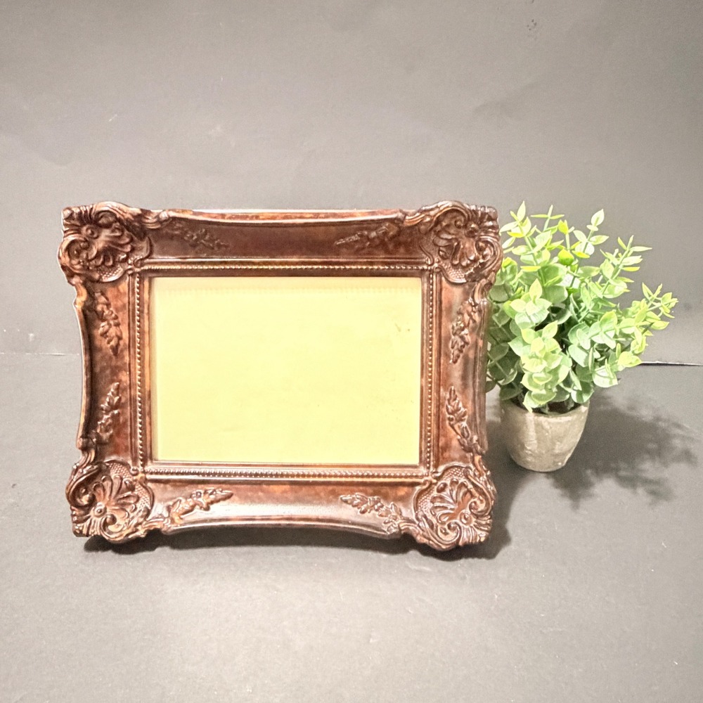 Vtg Style Ornate Faux Tortoise Shell Wood Baroque 5x7 Picture Frame Brown